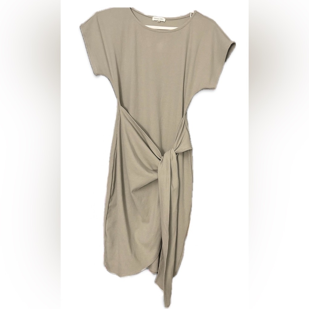 Olivia Grey S front wrap tie dress light green NWOT